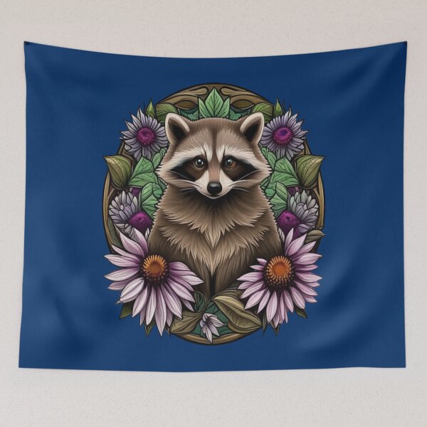 Item preview, A Raccoon Surrounded By A Wreath Tennessee Purple Coneflower designed and sold by taiche.