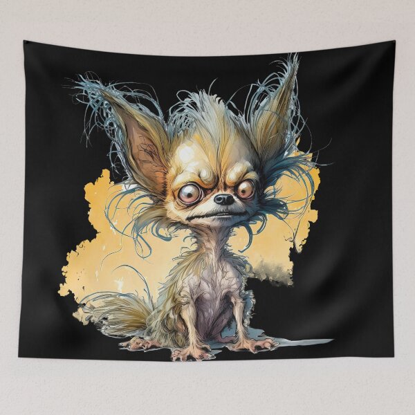 Item preview, Sitting Funny Fluffy Chihuahua, Little Funny Crazy Dog designed and sold by MoonFoxDesign.