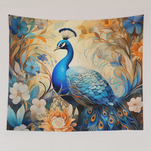Item preview, Blue Peacock Surrounded by Flowers - Exquisite Nature's Beauty designed and sold by Design Den.