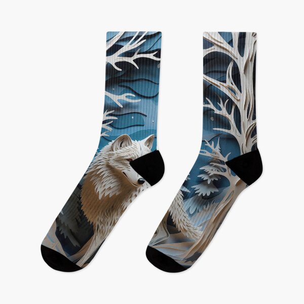 Item preview, White Wolf in winter forest , 3d blue and white carved look designed and sold by Inktown.