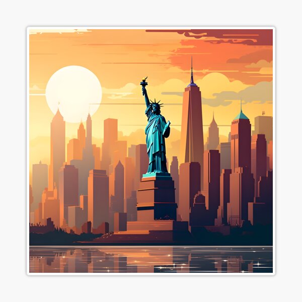 New York City Skyline | Colorful watercolor ink art print NYC Color Splash  | Poster