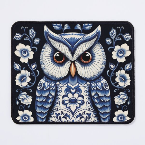 Aperçu de l'œuvre Chouette au milieu de fleurs bleues – MAJOLICA PATTERN 01 créée et vendue par MadamPaperHazel.