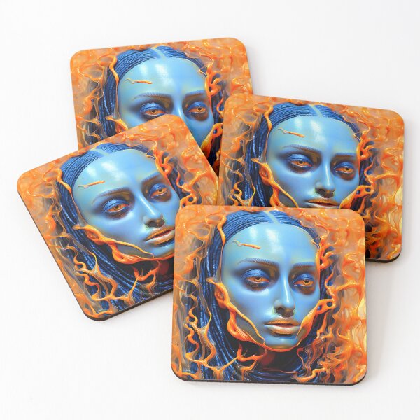 Item preview, Fluid Harmony - Painting of a Girl Covered in Orange and Blue designed and sold by vadimcarazan.