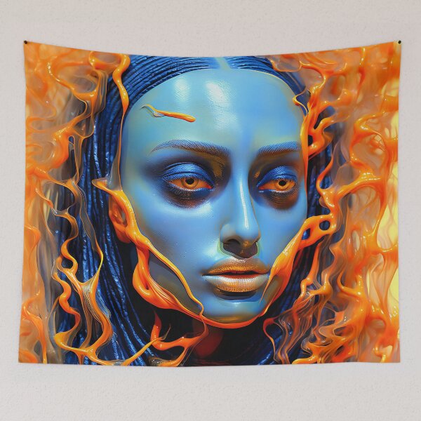 Item preview, Fluid Harmony - Painting of a Girl Covered in Orange and Blue designed and sold by vadimcarazan.