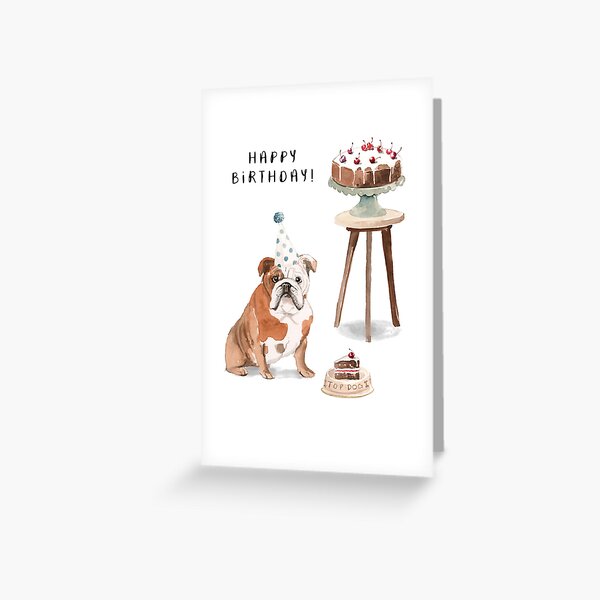 Item preview, English Bulldog with Cake Happy Birthday designed and sold by HugsAndPrints.