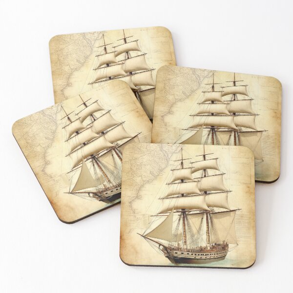 Item preview, Dive into the Past - Antique Yacht on a Retro Map designed and sold by Piotrek0001.
