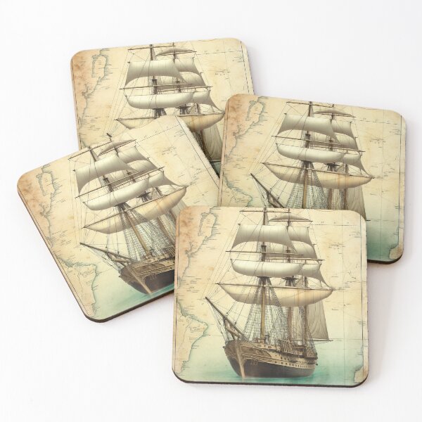 Item preview, Dive into the Past - Antique Yacht on a Retro Map designed and sold by Piotrek0001.