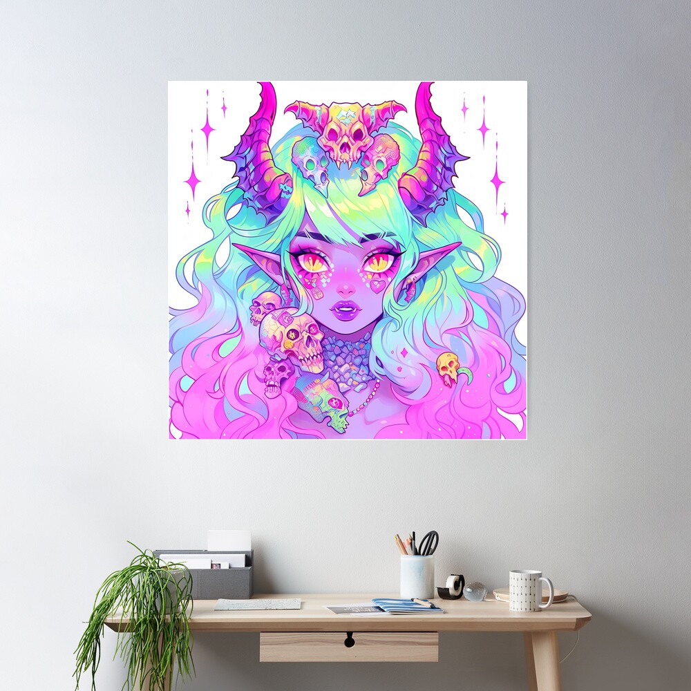 Pastel Neon Anime Girl Demon