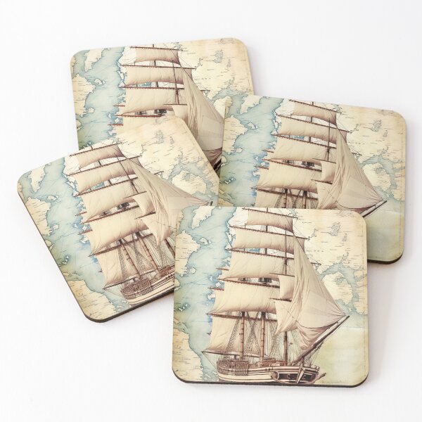 Item preview, Dive into the Past - Antique Yacht on a Retro Map designed and sold by Piotrek0001.