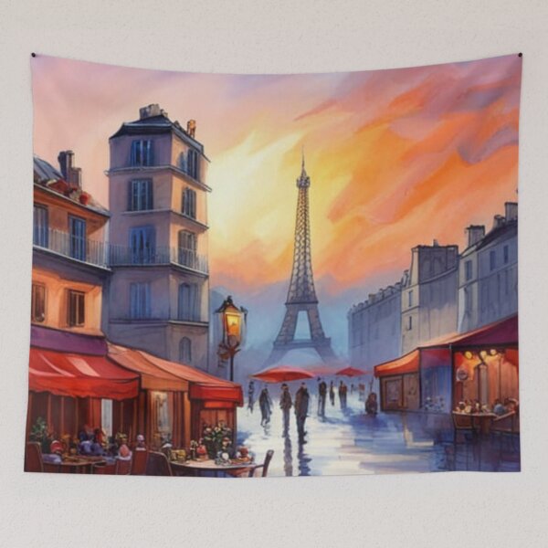 Item preview, Paris street scene with cafe and Eiffel Tower designed and sold by JackFreestone.