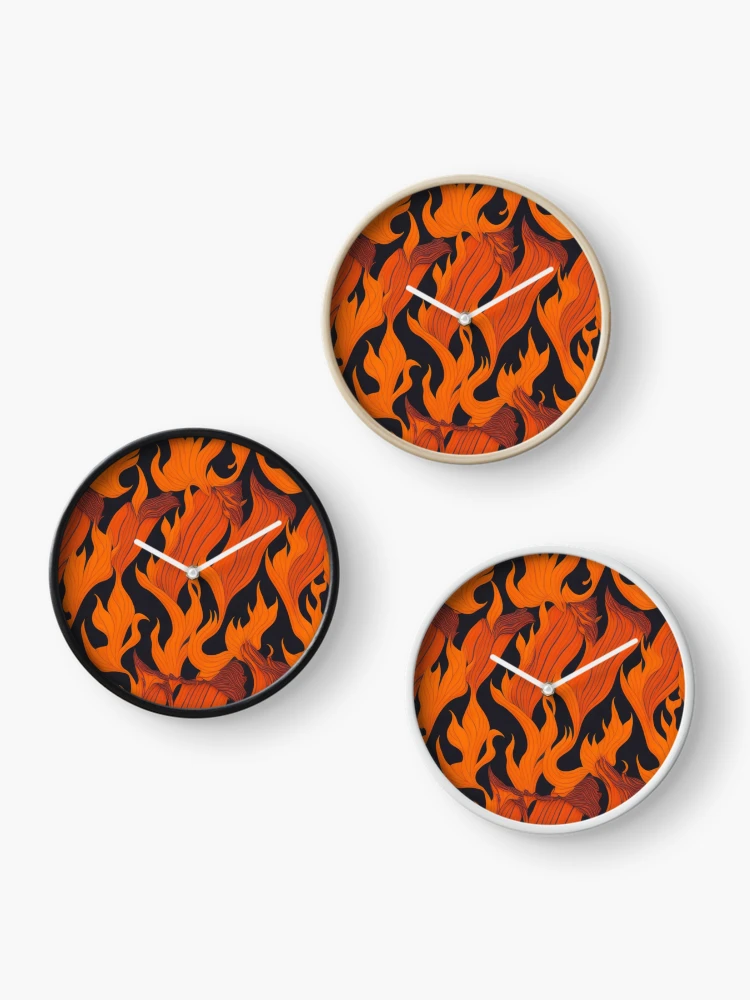 Thumbnail 3 of 4, Clock, Fire Flames Pattern Design Print designed and sold by randomtdesigns.