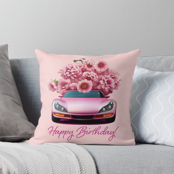 Artikelvorschau, Alles Gute zum Geburtstag, Auto, rosa Sportwagen, Blumen, Mädchen, Frau, Rose, Geschwindigkeit entworfen und verkauft von SandaArtDesign.