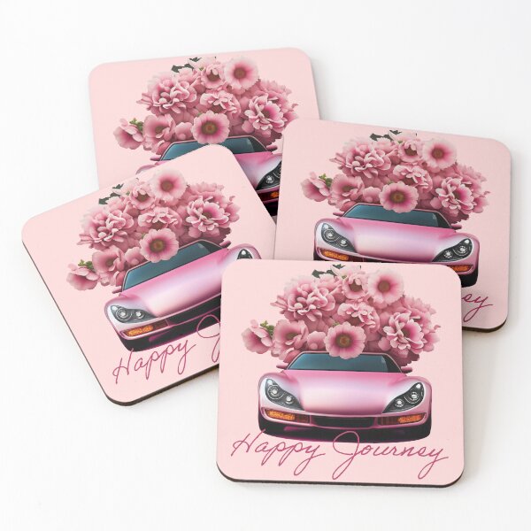 Item preview,  Happy Journey Safe Trip Car Pink Ferrari Sport Car, Flowers  F1 Girls Woman Rose  designed and sold by SandaArtDesign.