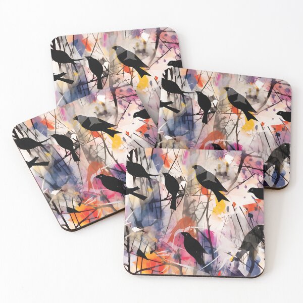 Item preview, Mystical Flight - Flock of Black Birds in Watercolor Painting designed and sold by vadimcarazan.