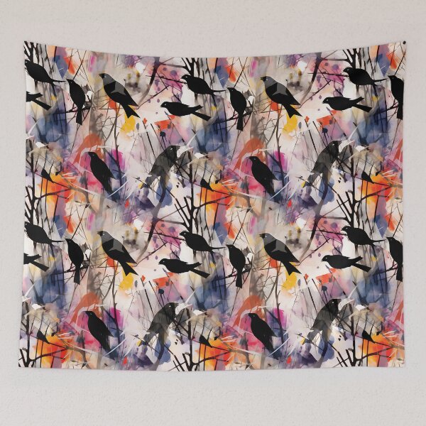 Item preview, Mystical Flight - Flock of Black Birds in Watercolor Painting designed and sold by vadimcarazan.