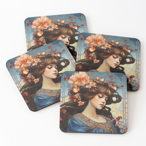 Item preview, Art Deco Art Nouveau Gorgeous Woman with Flowers Tile designed and sold by Alcyonian.