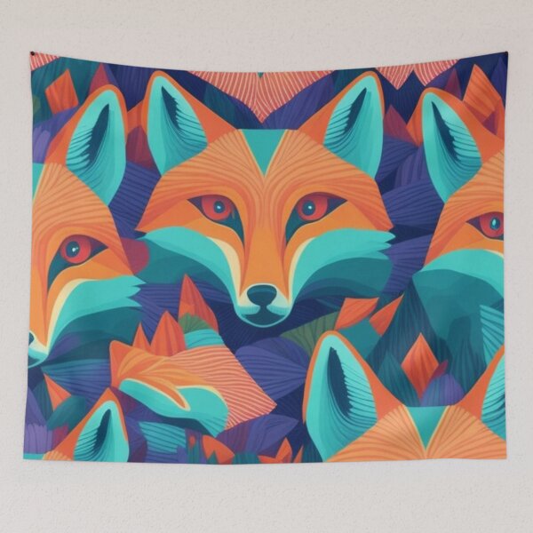 Item preview, Cosmic Colorful Fox Head Pattern Design Print designed and sold by randomtdesigns.