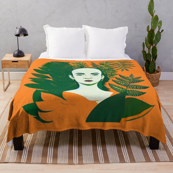 Item preview, Orange and Green Illustration of a powerful Bald Woman with Leaves and Ferns designed and sold by nachodramis.