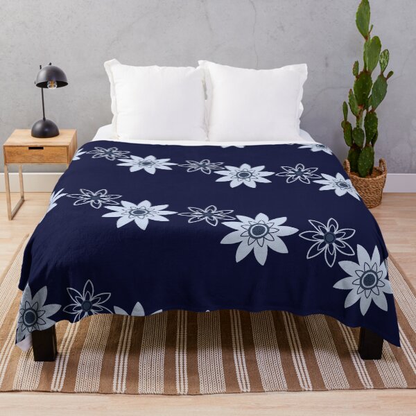 Item preview, A minimalistic diagonal flowers design in dark denim blue designed and sold by Arubi-Art.