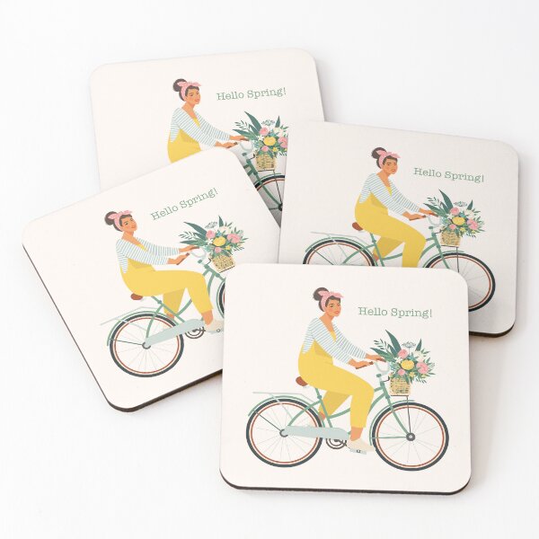 Item preview, Happy girl dressed in trendy clothes riding city bicycle with flower bouquet in front basket. Adorable young hipster woman on bike. Cute pedaling female bicyclist. Flat cartoon illustration. designed and sold by AngelinaBambina.