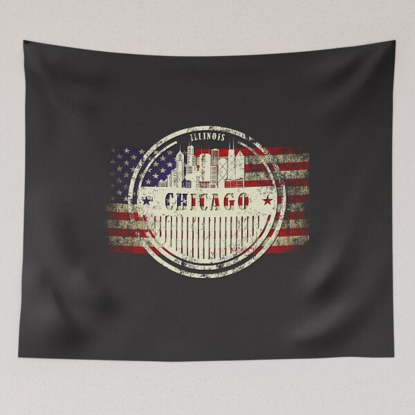 Item preview, Chicago City silhouette with US flag Gift designed and sold by IvonDesign.