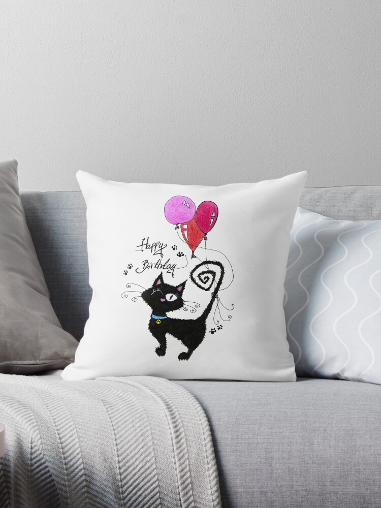 Happy Birthday Cat Lover Cute Gift Design Throw Pillow By