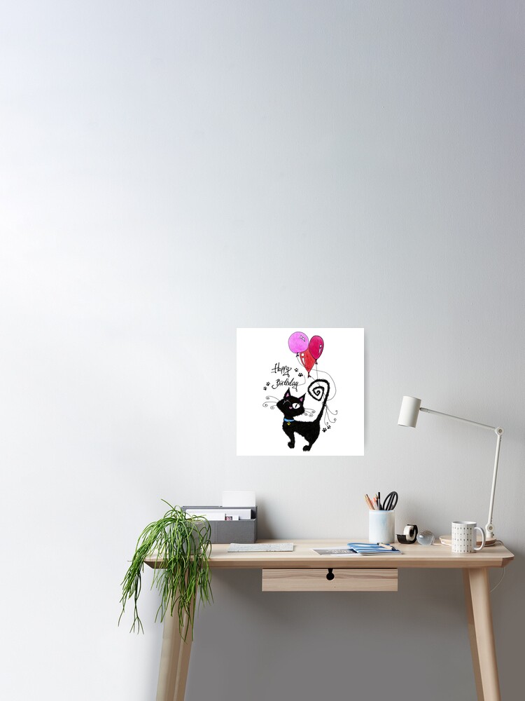 Poster Joyeux Anniversaire Chat Amant Mignon Cadeau Design Par Highartdesigns Redbubble