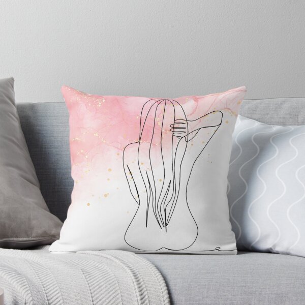 Item preview, Line Art of a Nude Woman sitting on a ledge. Canvas painting wall art pink and gold . Minimal Living Room Wall Art designed and sold by PodXDesigns.
