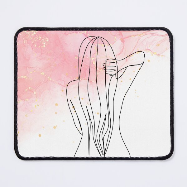 Item preview, Line Art of a Nude Woman sitting on a ledge. Canvas painting wall art pink and gold . Minimal Living Room Wall Art designed and sold by PodXDesigns.