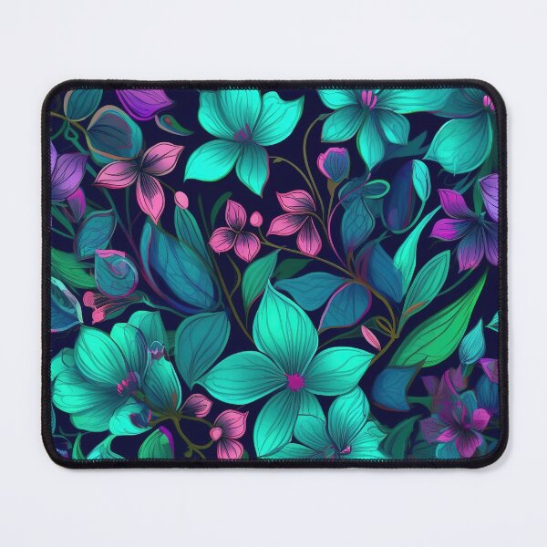Aperçu de l'œuvre Neon Blooms motif de fleurs et de feuilles colorées créée et vendue par Lamarcy.