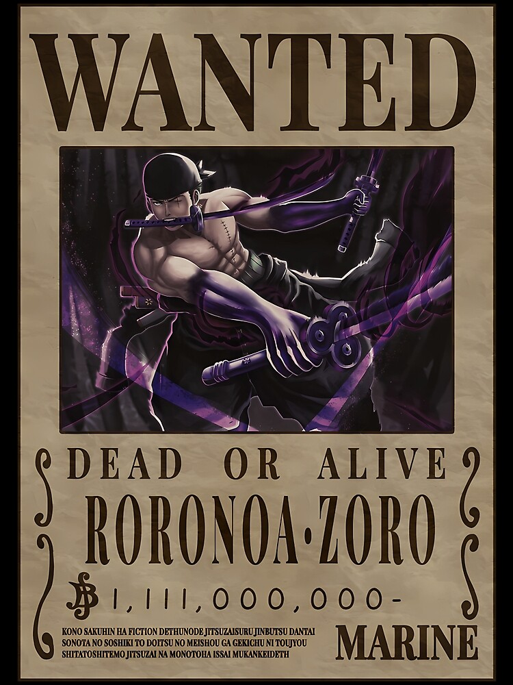 Roronoa Zoro Wanted Poster One Piece King of Hell Vice-captain |  Photographic Print