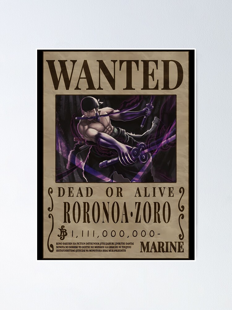 Roronoa Zoro Wanted Poster One Piece King of Hell Vice-captain |  Photographic Print