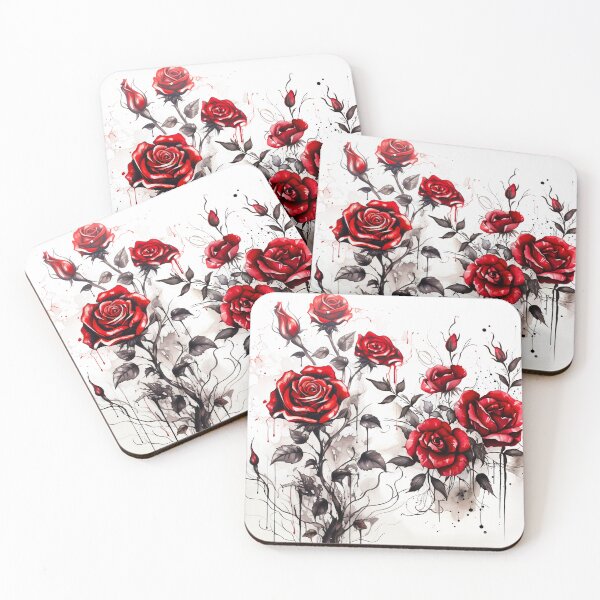 Item preview, Gothic red and black roses ink art designed and sold by Inktown.