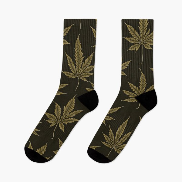 Item preview, An abstract cannabis leaf pattern in beige on a black background designed and sold by Good Candy.