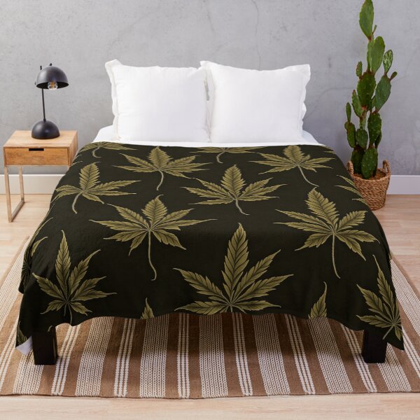 Item preview, An abstract cannabis leaf pattern in beige on a black background designed and sold by Good Candy.