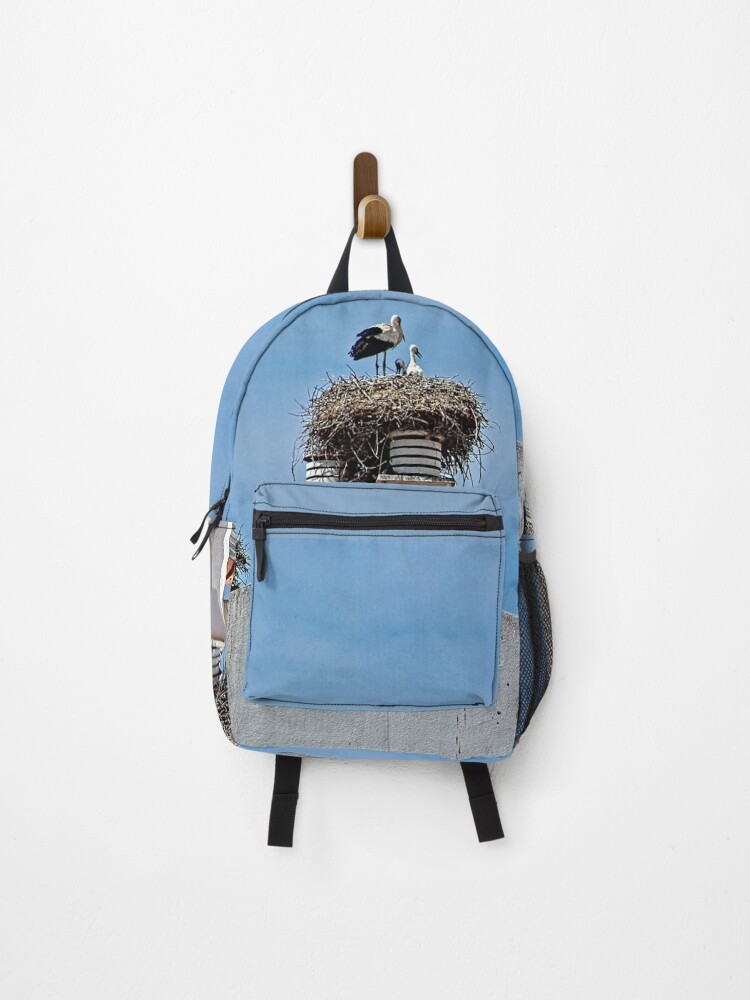 Thumbnail 1 of 3, Backpack, Storks Nesting on Rooftops designed and sold by oknoki.