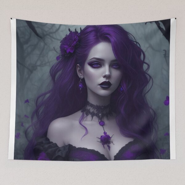 Item preview, A sultry purple haired gothic seductress surrounded by roses in a dark scene designed and sold by Good Candy.