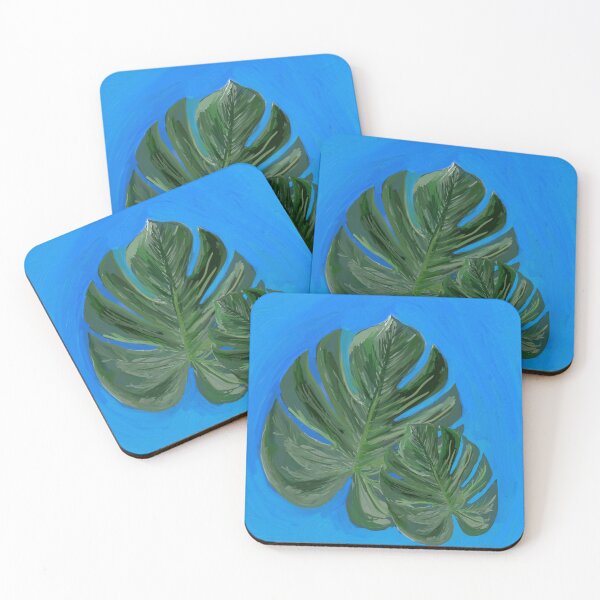 Item preview, Blue and two Green leaves of monstera- Abstract Art | abstract art | abstract painting  designed and sold by KARTICK DUTTA.