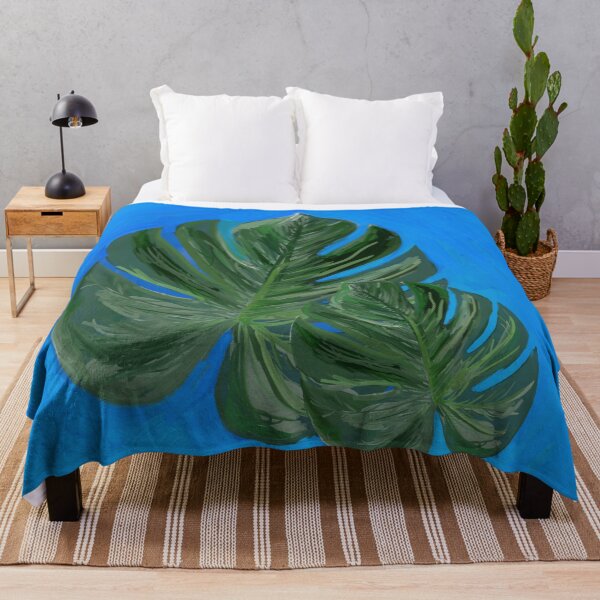 Item preview, Blue and two Green leaves of monstera- Abstract Art | abstract art | abstract painting  designed and sold by KARTICK DUTTA.