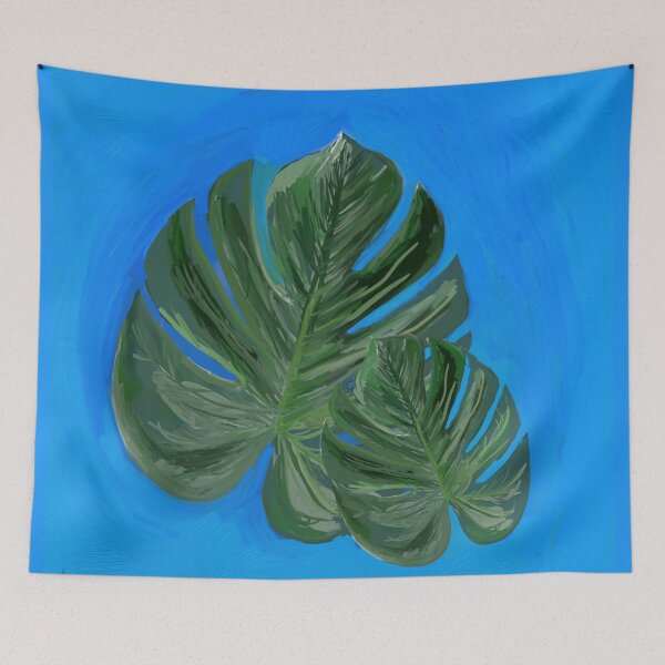 Item preview, Blue and two Green leaves of monstera- Abstract Art | abstract art | abstract painting  designed and sold by KARTICK DUTTA.