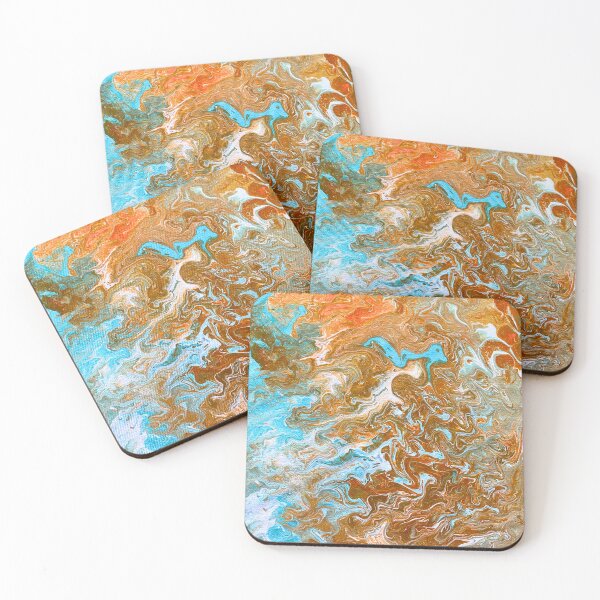 Item preview, Orange teal and gold paint pouring designed and sold by SavannaHandmade.