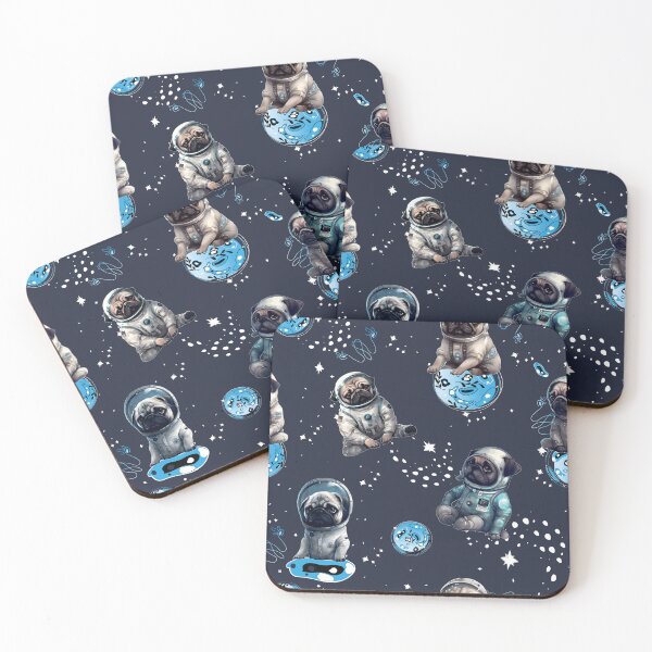 Item preview, Pattern of cute pugs in space suits. Galaxy pattern. Universe with astronauts for kids print, nursery design, perfect for nursery, fabric, wrap, wallpaper, textile. designed and sold by Anastasiia Yurevych.