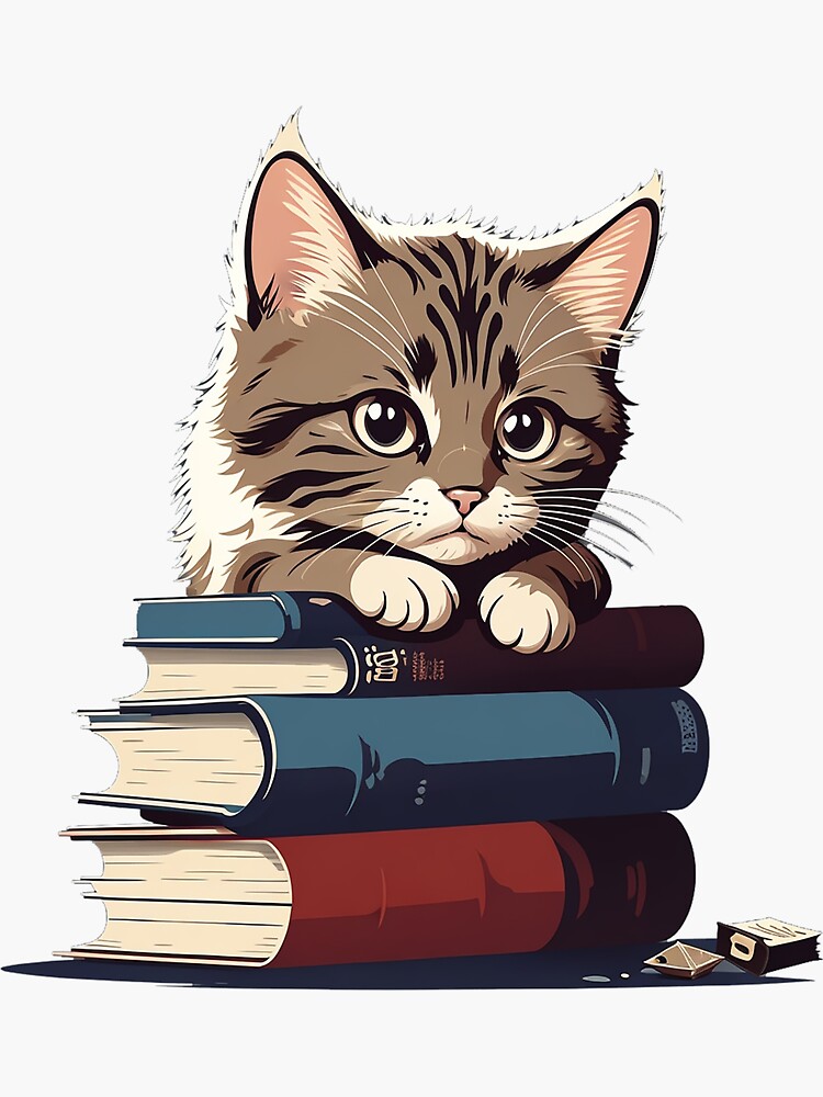 Reading Cat With Books Stickers for Kindle Case, Cat Stickers for Water  Bottle, Cute Christmas Gifts for Book Lovers, Cat Gifts for Women 