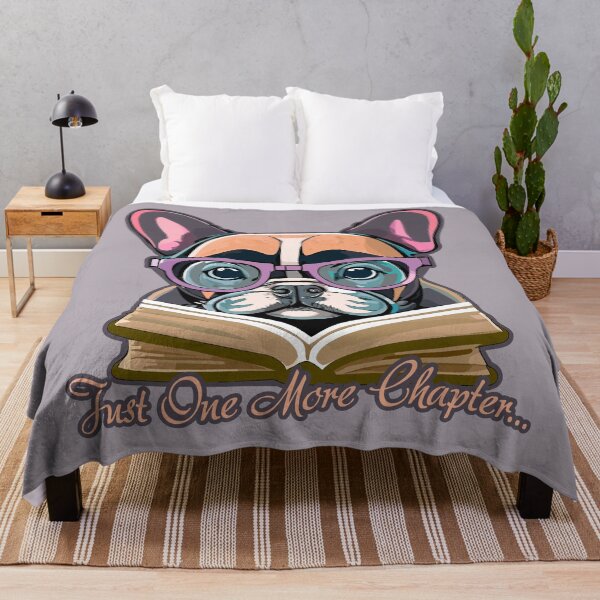 Item preview, french bulldog with glasses reading a book | Just One More Chapter designed and sold by Niktarka.