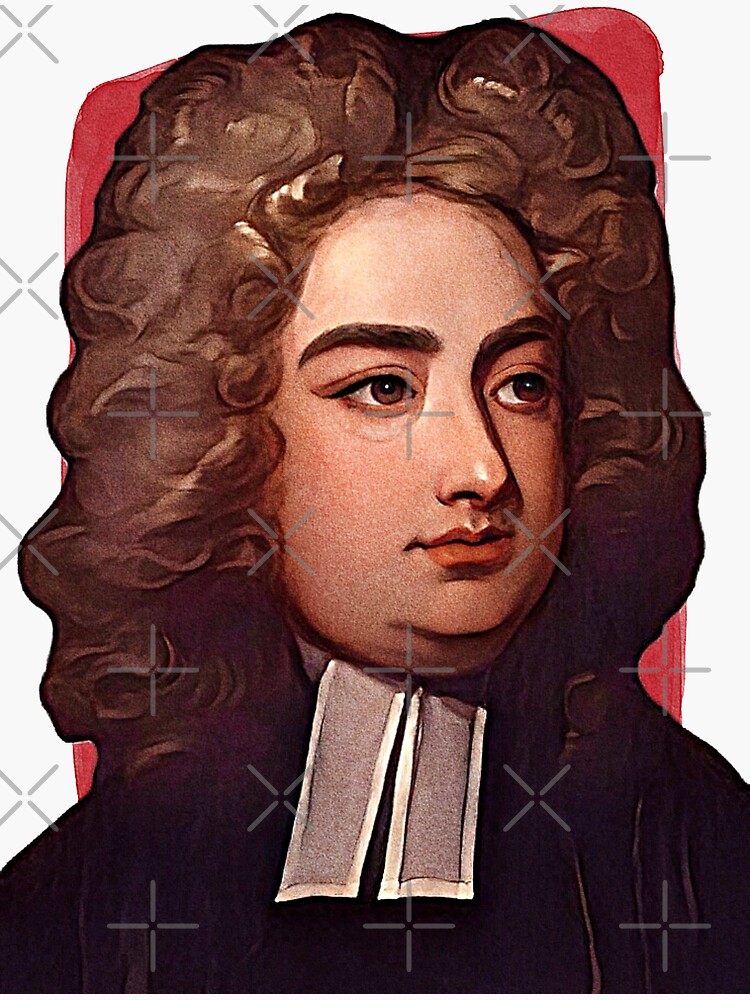 "Irish Satirist Jonathan Swift - red - illustration " Sticker for Sale ...