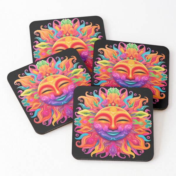 Item preview, Sun with Smiling Face Psychedelic Colorful Art designed and sold by Trippinink-.