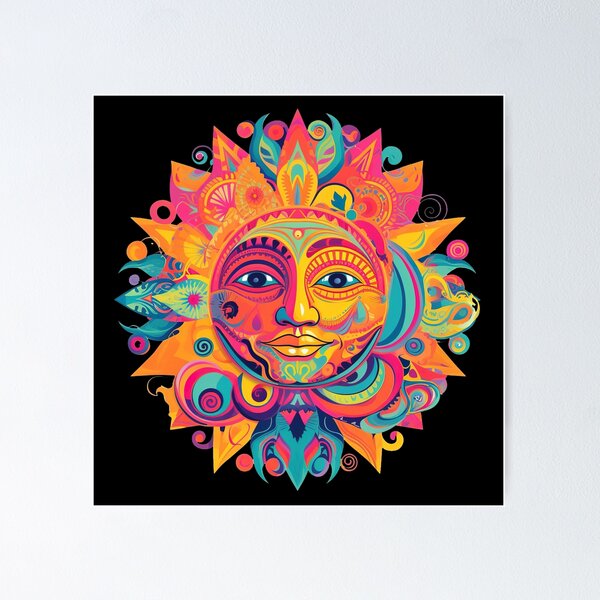 Item preview, Psychedelic Sun with Smiling Face Colorful Art designed and sold by Trippinink-.