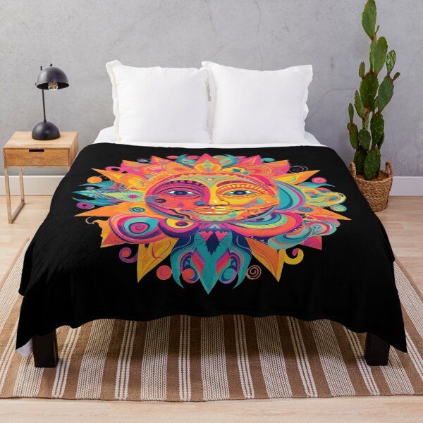 Item preview, Psychedelic Sun with Smiling Face Colorful Art designed and sold by Trippinink-.