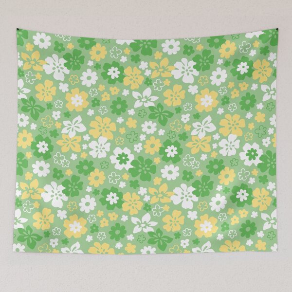 Item preview, HIBISCUS LIME GREEN YELLOW WHITE Y2K STYLE AESTHETIC FLOWER PATTERN 2000S COCONUT GIRL designed and sold by blomastudios.