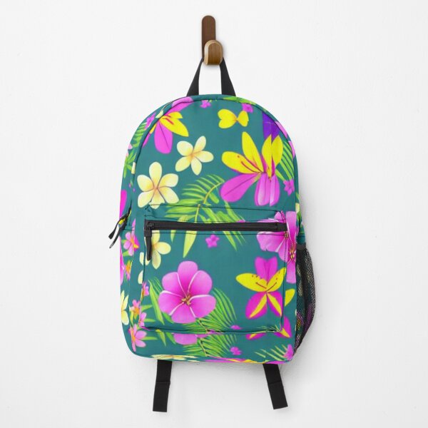 Item preview, Pink and yellow tropical flowers on a dark green background designed and sold by BirdsnStuff.